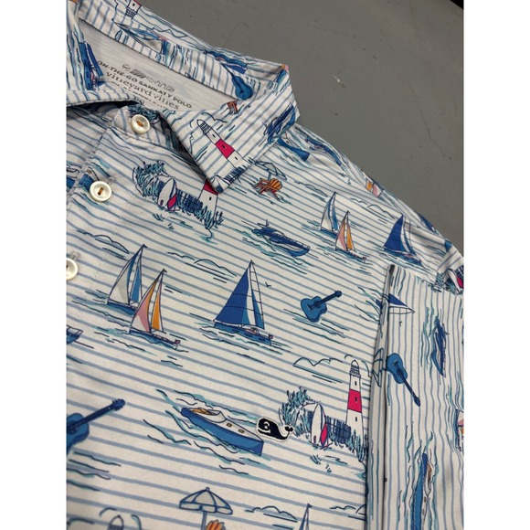 Vineyard Vines Other - Vineyard Vines On-The-Go Sankaty Polo Mens XXL Blue White Sailboat Stripe